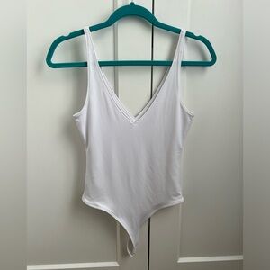 Leith V Neck Thong Bodysuit Double-Lined Stretchy Thick Material in White XS